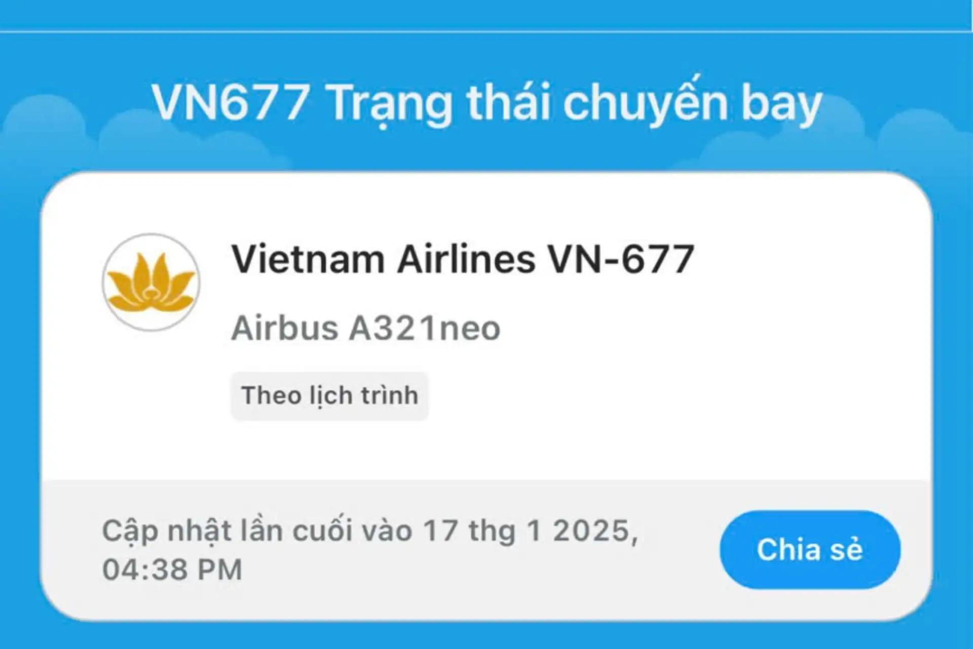Kết quả kiểm tra của một chuyến bay trên Traveloka